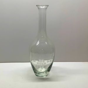 Etched grapes bottle shaped vase clear glass